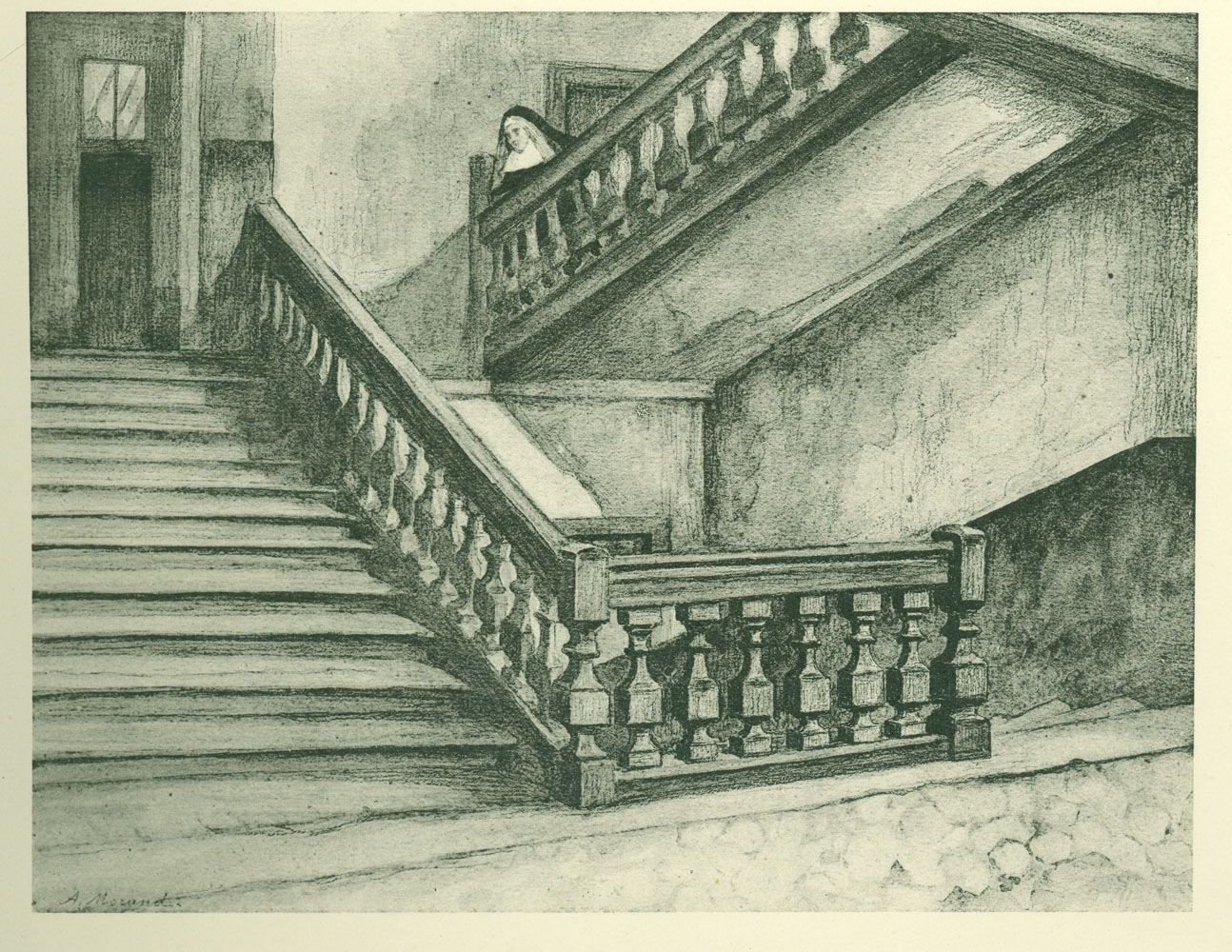 Sœurs de Marie-Joseph, interior staircase, sister